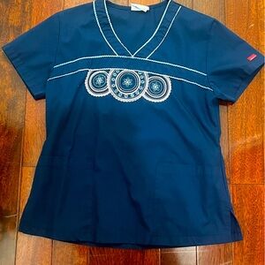 Reina Navy Blue Embroidered Women's scrub Top